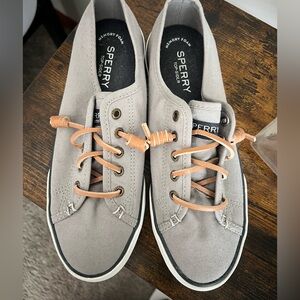 Sperry Gray and Tan Boat Shoes with Nautical Design